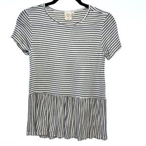 Live In The Moment White Black Striped Round Neck Short Sleeve Peplum Top XS